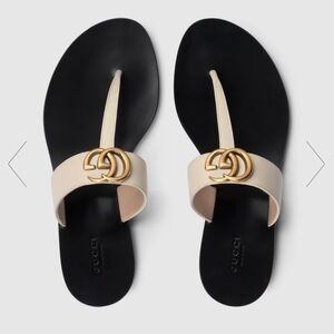 GUCCI LEATHER THONG SANDAL WITH DOUBLE G size 38.5  8.5 white leather